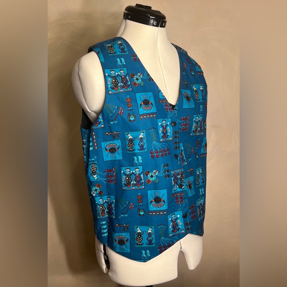 Handmade Sleeveless V-Neck Native American Indian Print Button Up Vest|Size:S/M - Picture 2 of 16